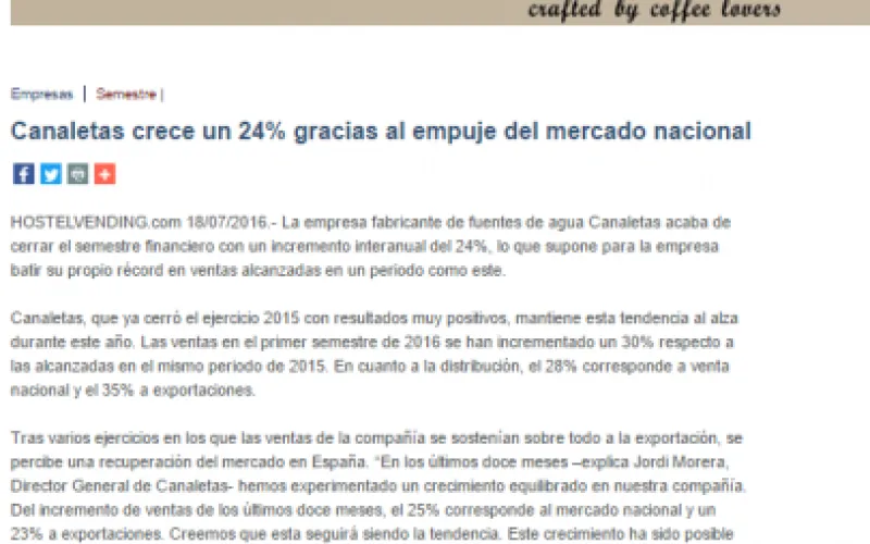 CANALETAS CRECE UN 24% GRACIAS AL EMPUJE DEL MERCADO NACIONAL 